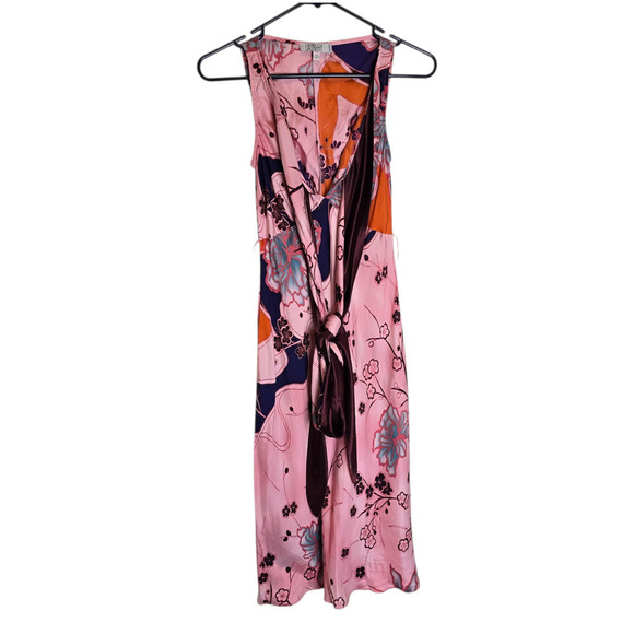 Vintage 90’s Laundry Shelli Segal Asian Floral Silk Dress Convertible Sash Sz 2 - Picture 1 of 10